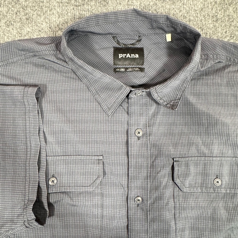 prAna Short Sleeve Button Down Grid Pattern Outdoor Mens XXL Gray EUC